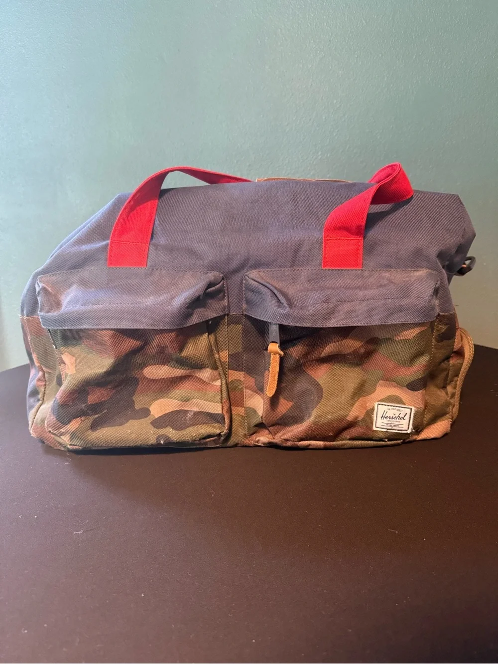 Herschel Camo Canvas Weekend Duffel - Green/Red